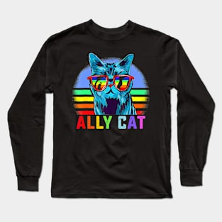 Ally Cat LGBT Gay  Pride Flag  Cat Long Sleeve T-Shirt